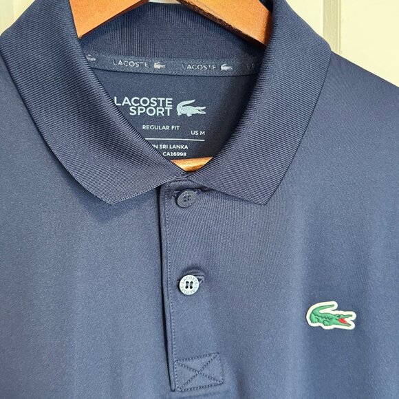 LACOSTE Men's Golf Performance Regular Fit Long Sleeve Polo - Navy - Medium - Picture 2 of 3